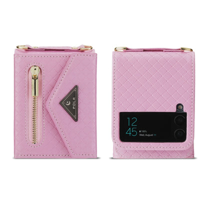 For Samsung Galaxy Z Flip4 POLA Grid Texture Multi-Card Slots Zipper Wallet Phone Case(Pink) - Galaxy Z Flip4 5G Cases by POLA | Online Shopping UK | buy2fix