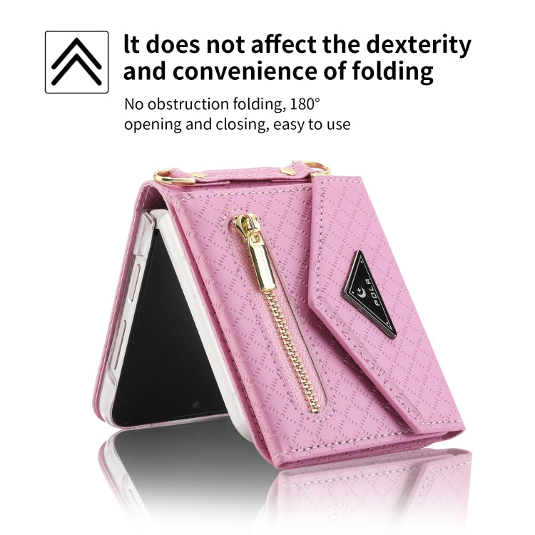 For Samsung Galaxy Z Flip4 POLA Grid Texture Multi-Card Slots Zipper Wallet Phone Case(Pink) - Galaxy Z Flip4 5G Cases by POLA | Online Shopping UK | buy2fix