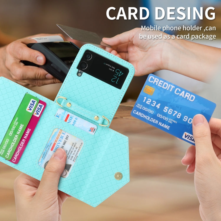 For Samsung Galaxy Z Flip4 POLA Grid Texture Multi-Card Slots Zipper Wallet Phone Case(Blue) - Galaxy Z Flip4 5G Cases by POLA | Online Shopping UK | buy2fix