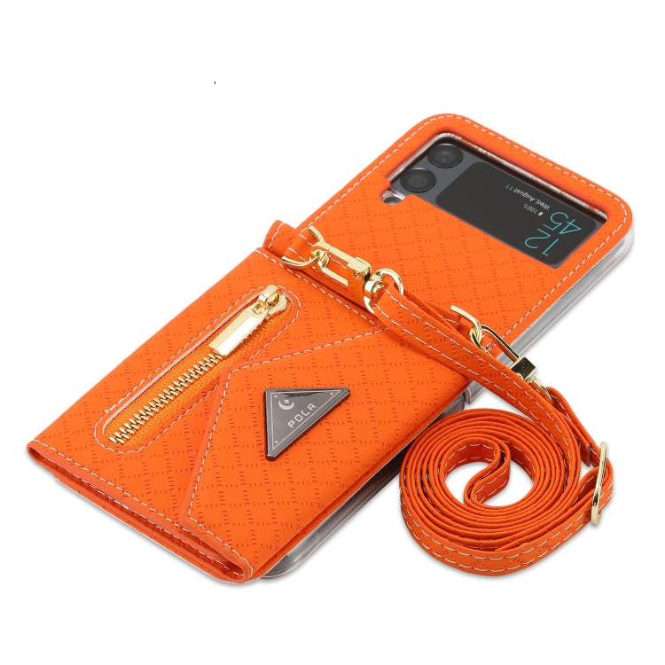 For Samsung Galaxy Z Flip4 POLA Grid Texture Multi-Card Slots Zipper Wallet Phone Case(Orange) - Galaxy Z Flip4 5G Cases by POLA | Online Shopping UK | buy2fix