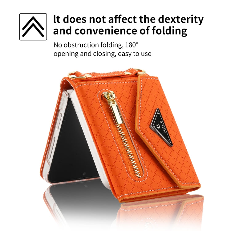 For Samsung Galaxy Z Flip4 POLA Grid Texture Multi-Card Slots Zipper Wallet Phone Case(Orange) - Galaxy Z Flip4 5G Cases by POLA | Online Shopping UK | buy2fix