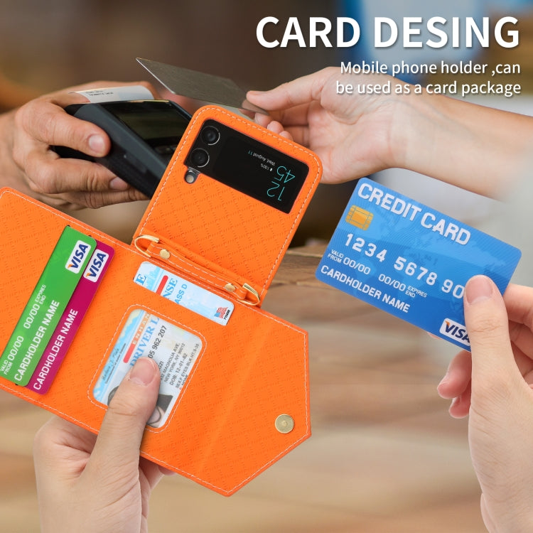 For Samsung Galaxy Z Flip4 POLA Grid Texture Multi-Card Slots Zipper Wallet Phone Case(Orange) - Galaxy Z Flip4 5G Cases by POLA | Online Shopping UK | buy2fix