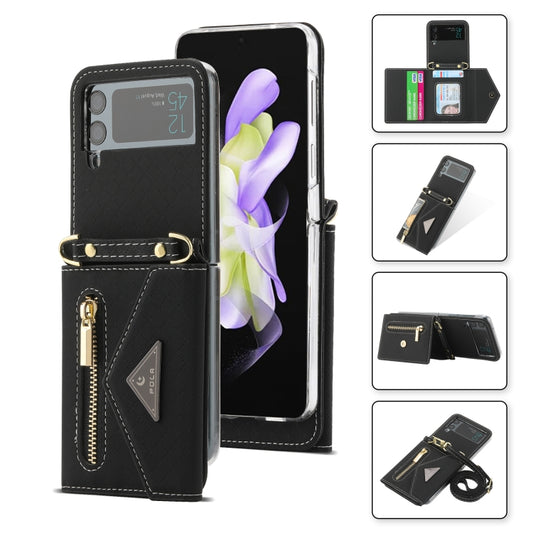For Samsung Galaxy Z Flip4 POLA Grid Texture Multi-Card Slots Zipper Wallet Phone Case(Black) - Galaxy Z Flip4 5G Cases by POLA | Online Shopping UK | buy2fix