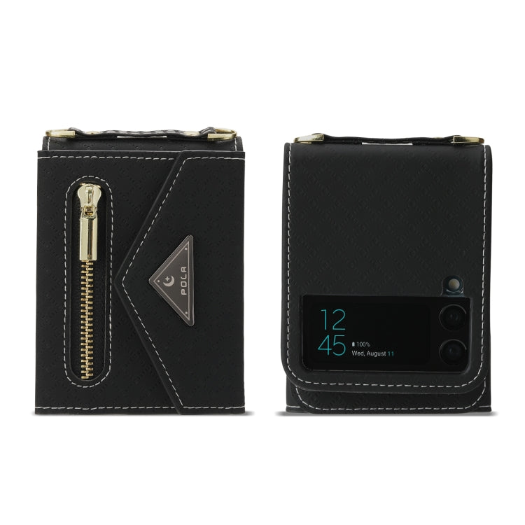 For Samsung Galaxy Z Flip4 POLA Grid Texture Multi-Card Slots Zipper Wallet Phone Case(Black) - Galaxy Z Flip4 5G Cases by POLA | Online Shopping UK | buy2fix