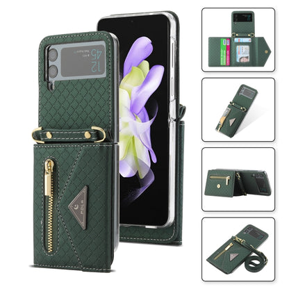 For Samsung Galaxy Z Flip4 POLA Grid Texture Multi-Card Slots Zipper Wallet Phone Case(Green) - Galaxy Z Flip4 5G Cases by POLA | Online Shopping UK | buy2fix