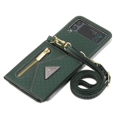 For Samsung Galaxy Z Flip4 POLA Grid Texture Multi-Card Slots Zipper Wallet Phone Case(Green) - Galaxy Z Flip4 5G Cases by POLA | Online Shopping UK | buy2fix
