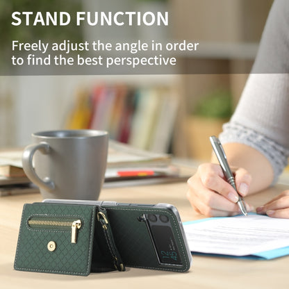 For Samsung Galaxy Z Flip4 POLA Grid Texture Multi-Card Slots Zipper Wallet Phone Case(Green) - Galaxy Z Flip4 5G Cases by POLA | Online Shopping UK | buy2fix