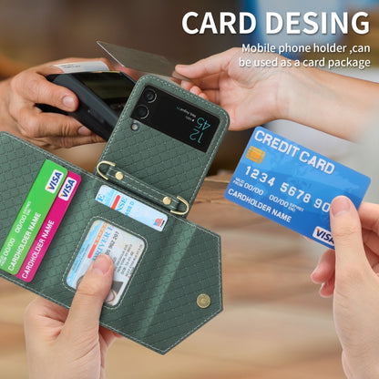 For Samsung Galaxy Z Flip4 POLA Grid Texture Multi-Card Slots Zipper Wallet Phone Case(Green) - Galaxy Z Flip4 5G Cases by POLA | Online Shopping UK | buy2fix