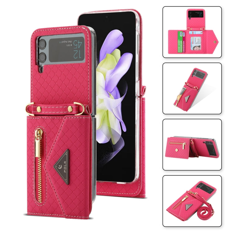 For Samsung Galaxy Z Flip4 POLA Grid Texture Multi-Card Slots Zipper Wallet Phone Case(Rose Red) - Galaxy Z Flip4 5G Cases by POLA | Online Shopping UK | buy2fix