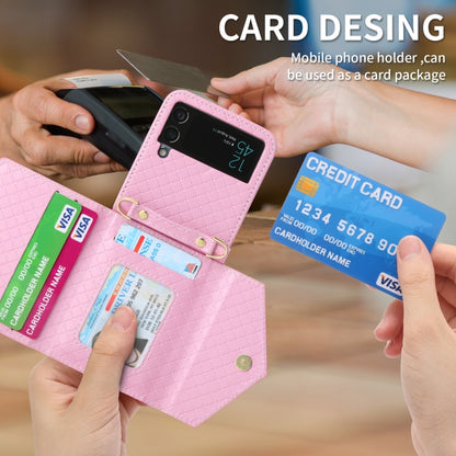 For Samsung Galaxy Z Flip3 5G POLA Grid Texture Multi-Card Slots Zipper Wallet Phone Case(Pink) - Galaxy Phone Cases by POLA | Online Shopping UK | buy2fix
