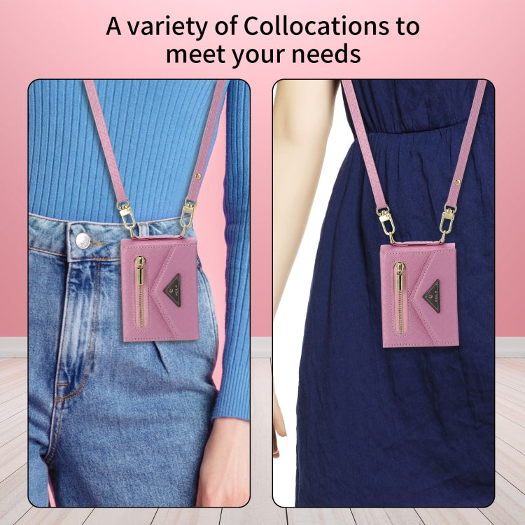 For Samsung Galaxy Z Flip3 5G POLA Grid Texture Multi-Card Slots Zipper Wallet Phone Case(Pink) - Galaxy Phone Cases by POLA | Online Shopping UK | buy2fix