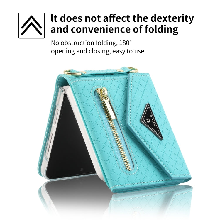 For Samsung Galaxy Z Flip3 5G POLA Grid Texture Multi-Card Slots Zipper Wallet Phone Case(Blue) - Galaxy Phone Cases by POLA | Online Shopping UK | buy2fix