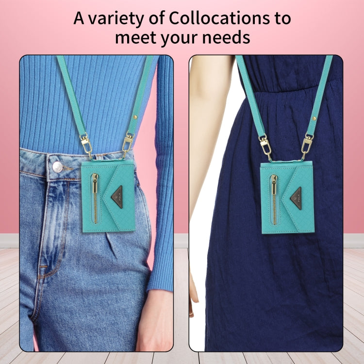 For Samsung Galaxy Z Flip3 5G POLA Grid Texture Multi-Card Slots Zipper Wallet Phone Case(Blue) - Galaxy Phone Cases by POLA | Online Shopping UK | buy2fix