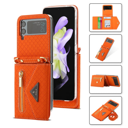 For Samsung Galaxy Z Flip3 5G POLA Grid Texture Multi-Card Slots Zipper Wallet Phone Case(Orange) - Galaxy Phone Cases by POLA | Online Shopping UK | buy2fix