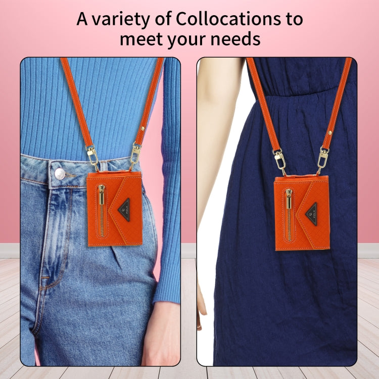 For Samsung Galaxy Z Flip3 5G POLA Grid Texture Multi-Card Slots Zipper Wallet Phone Case(Orange) - Galaxy Phone Cases by POLA | Online Shopping UK | buy2fix