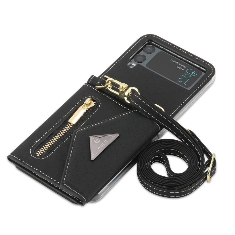 For Samsung Galaxy Z Flip3 5G POLA Grid Texture Multi-Card Slots Zipper Wallet Phone Case(Black) - Galaxy Phone Cases by POLA | Online Shopping UK | buy2fix