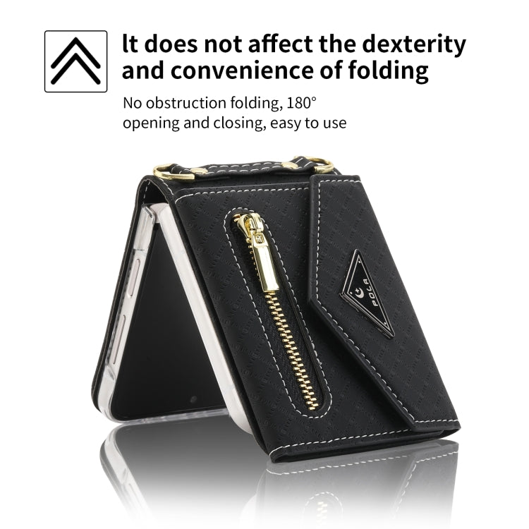 For Samsung Galaxy Z Flip3 5G POLA Grid Texture Multi-Card Slots Zipper Wallet Phone Case(Black) - Galaxy Phone Cases by POLA | Online Shopping UK | buy2fix