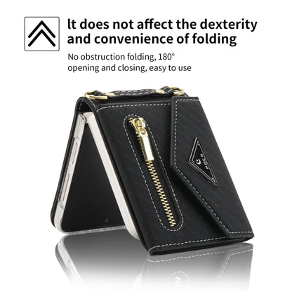 For Samsung Galaxy Z Flip3 5G POLA Grid Texture Multi-Card Slots Zipper Wallet Phone Case(Black) - Galaxy Phone Cases by POLA | Online Shopping UK | buy2fix