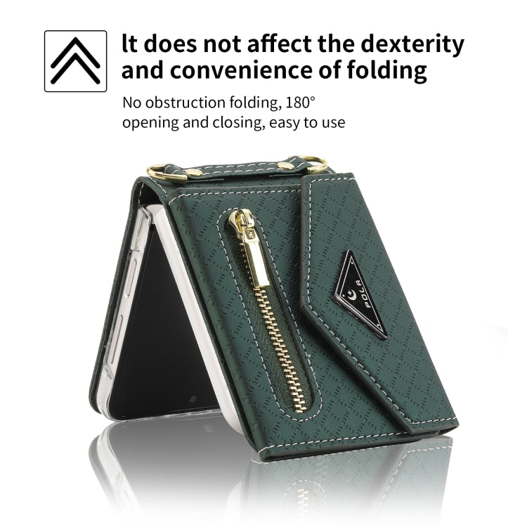 For Samsung Galaxy Z Flip3 5G POLA Grid Texture Multi-Card Slots Zipper Wallet Phone Case(Green) - Galaxy Phone Cases by POLA | Online Shopping UK | buy2fix