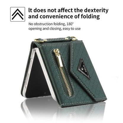 For Samsung Galaxy Z Flip3 5G POLA Grid Texture Multi-Card Slots Zipper Wallet Phone Case(Green) - Galaxy Phone Cases by POLA | Online Shopping UK | buy2fix