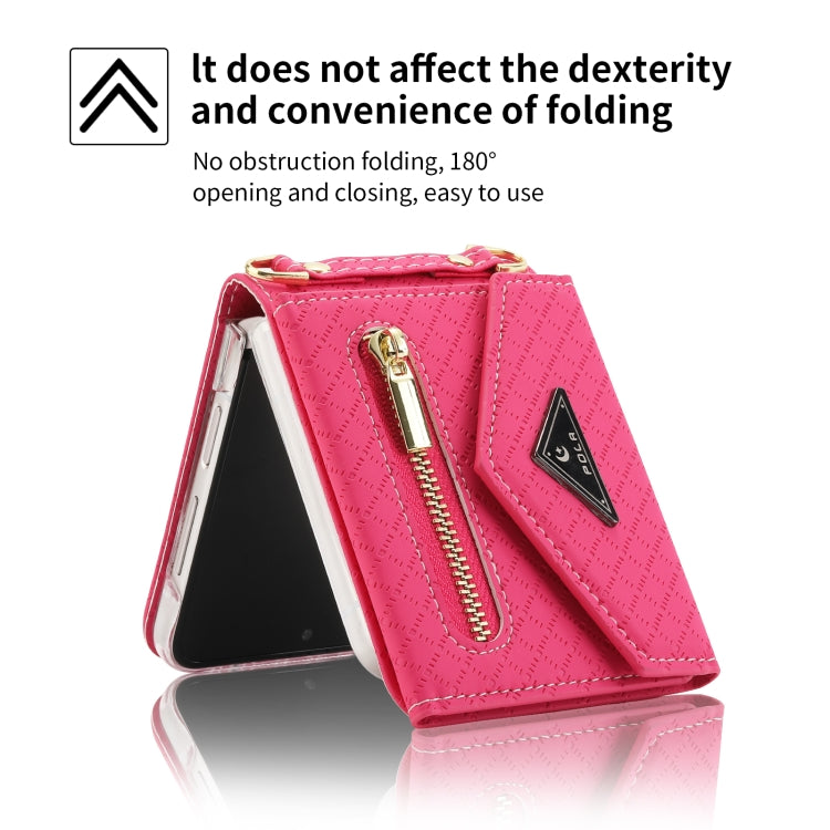 For Samsung Galaxy Z Flip3 5G POLA Grid Texture Multi-Card Slots Zipper Wallet Phone Case(Rose Red) - Galaxy Phone Cases by POLA | Online Shopping UK | buy2fix