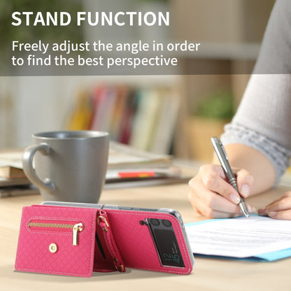For Samsung Galaxy Z Flip3 5G POLA Grid Texture Multi-Card Slots Zipper Wallet Phone Case(Rose Red) - Galaxy Phone Cases by POLA | Online Shopping UK | buy2fix