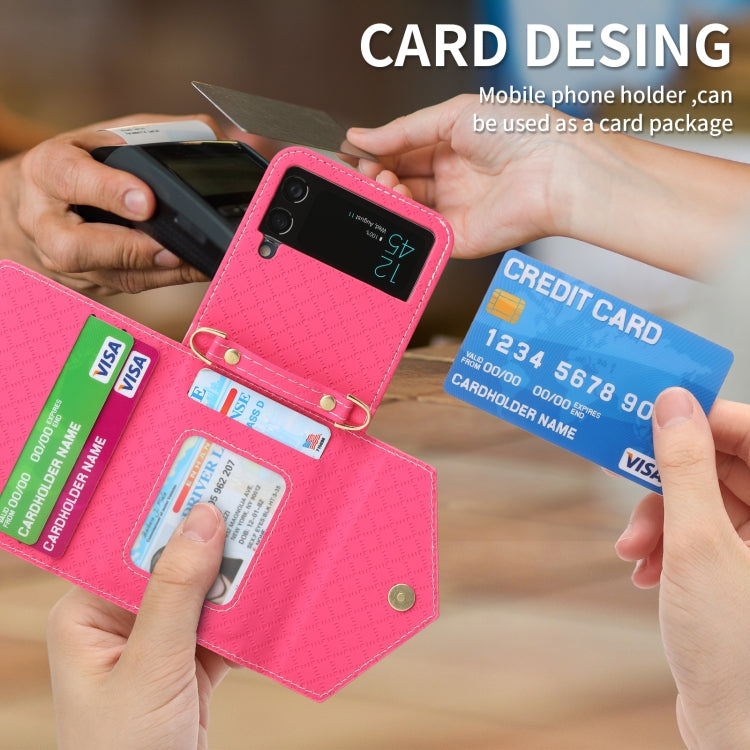 For Samsung Galaxy Z Flip3 5G POLA Grid Texture Multi-Card Slots Zipper Wallet Phone Case(Rose Red) - Galaxy Phone Cases by POLA | Online Shopping UK | buy2fix