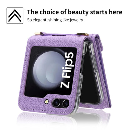For Samsung Galaxy Z Flip5 POLA Litchi Texture Love Buckle Multi-Card Slots Zipper Wallet Phone Case(Purple) - Galaxy Z Flip5 Cases by POLA | Online Shopping UK | buy2fix