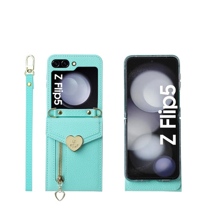 For Samsung Galaxy Z Flip5 POLA Litchi Texture Love Buckle Multi-Card Slots Zipper Wallet Phone Case(Blue) - Galaxy Z Flip5 Cases by POLA | Online Shopping UK | buy2fix
