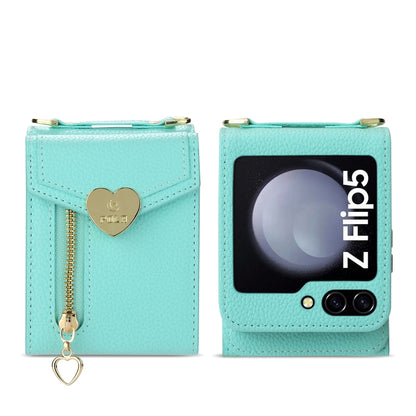 For Samsung Galaxy Z Flip5 POLA Litchi Texture Love Buckle Multi-Card Slots Zipper Wallet Phone Case(Blue) - Galaxy Z Flip5 Cases by POLA | Online Shopping UK | buy2fix