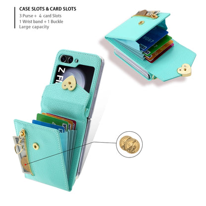 For Samsung Galaxy Z Flip5 POLA Litchi Texture Love Buckle Multi-Card Slots Zipper Wallet Phone Case(Blue) - Galaxy Z Flip5 Cases by POLA | Online Shopping UK | buy2fix