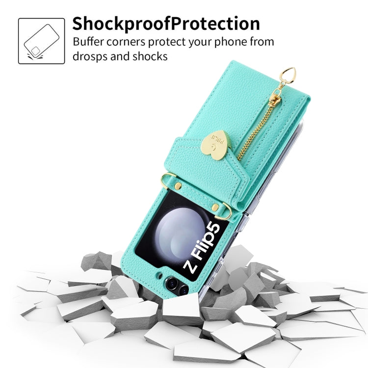 For Samsung Galaxy Z Flip5 POLA Litchi Texture Love Buckle Multi-Card Slots Zipper Wallet Phone Case(Blue) - Galaxy Z Flip5 Cases by POLA | Online Shopping UK | buy2fix
