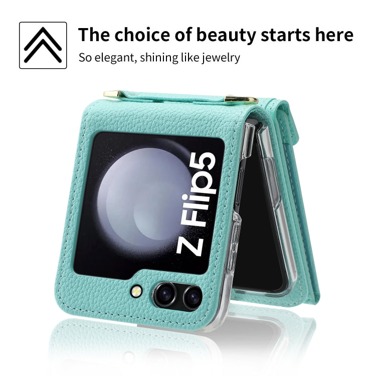 For Samsung Galaxy Z Flip5 POLA Litchi Texture Love Buckle Multi-Card Slots Zipper Wallet Phone Case(Blue) - Galaxy Z Flip5 Cases by POLA | Online Shopping UK | buy2fix