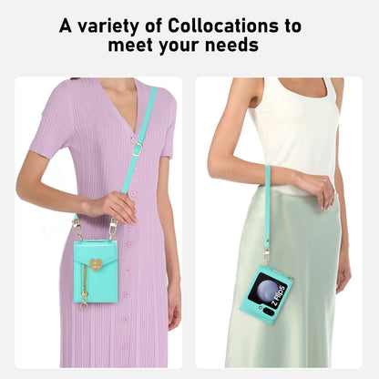 For Samsung Galaxy Z Flip5 POLA Litchi Texture Love Buckle Multi-Card Slots Zipper Wallet Phone Case(Blue) - Galaxy Z Flip5 Cases by POLA | Online Shopping UK | buy2fix