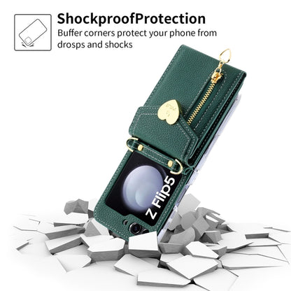 For Samsung Galaxy Z Flip5 POLA Litchi Texture Love Buckle Multi-Card Slots Zipper Wallet Phone Case(Green) - Galaxy Z Flip5 Cases by POLA | Online Shopping UK | buy2fix