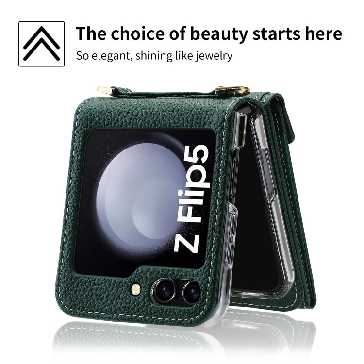 For Samsung Galaxy Z Flip5 POLA Litchi Texture Love Buckle Multi-Card Slots Zipper Wallet Phone Case(Green) - Galaxy Z Flip5 Cases by POLA | Online Shopping UK | buy2fix