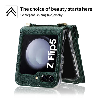 For Samsung Galaxy Z Flip5 POLA Litchi Texture Love Buckle Multi-Card Slots Zipper Wallet Phone Case(Green) - Galaxy Z Flip5 Cases by POLA | Online Shopping UK | buy2fix
