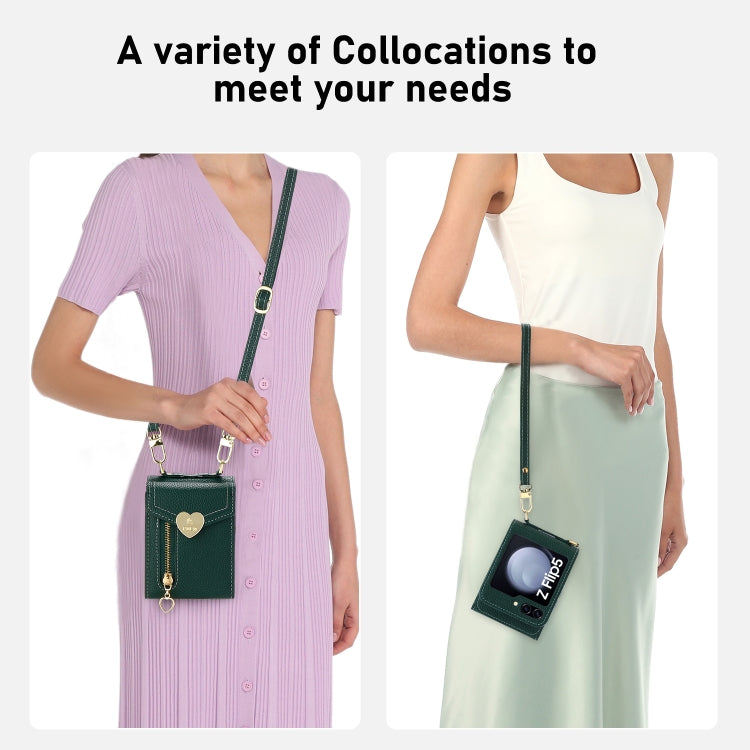 For Samsung Galaxy Z Flip5 POLA Litchi Texture Love Buckle Multi-Card Slots Zipper Wallet Phone Case(Green) - Galaxy Z Flip5 Cases by POLA | Online Shopping UK | buy2fix