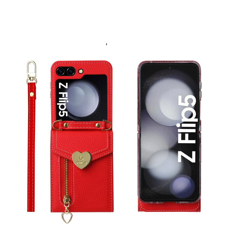 For Samsung Galaxy Z Flip5 POLA Litchi Texture Love Buckle Multi-Card Slots Zipper Wallet Phone Case(Red) - Galaxy Z Flip5 Cases by POLA | Online Shopping UK | buy2fix