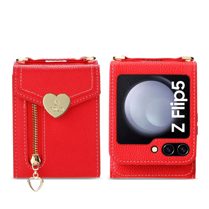 For Samsung Galaxy Z Flip5 POLA Litchi Texture Love Buckle Multi-Card Slots Zipper Wallet Phone Case(Red) - Galaxy Z Flip5 Cases by POLA | Online Shopping UK | buy2fix