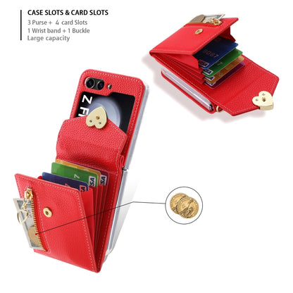For Samsung Galaxy Z Flip5 POLA Litchi Texture Love Buckle Multi-Card Slots Zipper Wallet Phone Case(Red) - Galaxy Z Flip5 Cases by POLA | Online Shopping UK | buy2fix