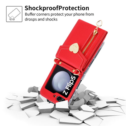 For Samsung Galaxy Z Flip5 POLA Litchi Texture Love Buckle Multi-Card Slots Zipper Wallet Phone Case(Red) - Galaxy Z Flip5 Cases by POLA | Online Shopping UK | buy2fix