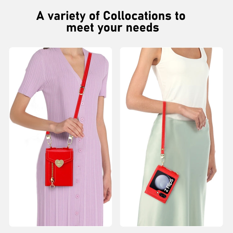 For Samsung Galaxy Z Flip5 POLA Litchi Texture Love Buckle Multi-Card Slots Zipper Wallet Phone Case(Red) - Galaxy Z Flip5 Cases by POLA | Online Shopping UK | buy2fix