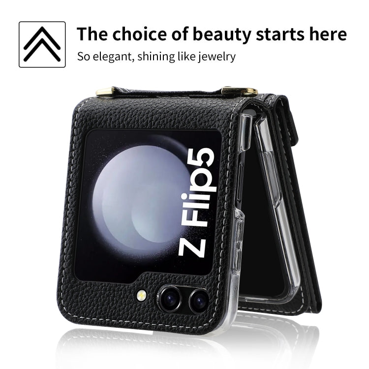 For Samsung Galaxy Z Flip5 POLA Litchi Texture Love Buckle Multi-Card Slots Zipper Wallet Phone Case(Black) - Galaxy Z Flip5 Cases by POLA | Online Shopping UK | buy2fix