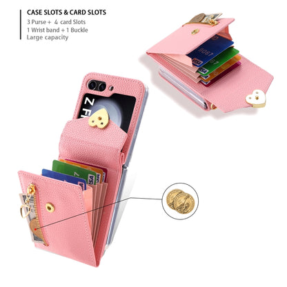For Samsung Galaxy Z Flip5 POLA Litchi Texture Love Buckle Multi-Card Slots Zipper Wallet Phone Case(Pink) - Galaxy Z Flip5 Cases by POLA | Online Shopping UK | buy2fix