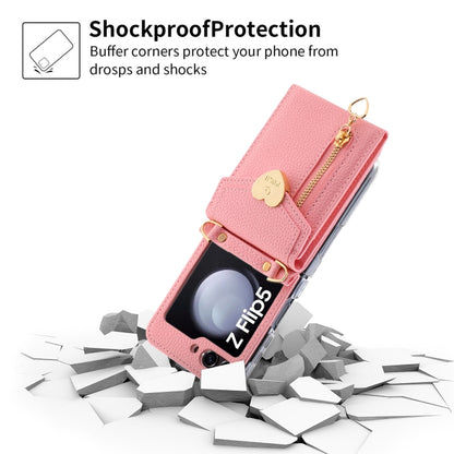 For Samsung Galaxy Z Flip5 POLA Litchi Texture Love Buckle Multi-Card Slots Zipper Wallet Phone Case(Pink) - Galaxy Z Flip5 Cases by POLA | Online Shopping UK | buy2fix