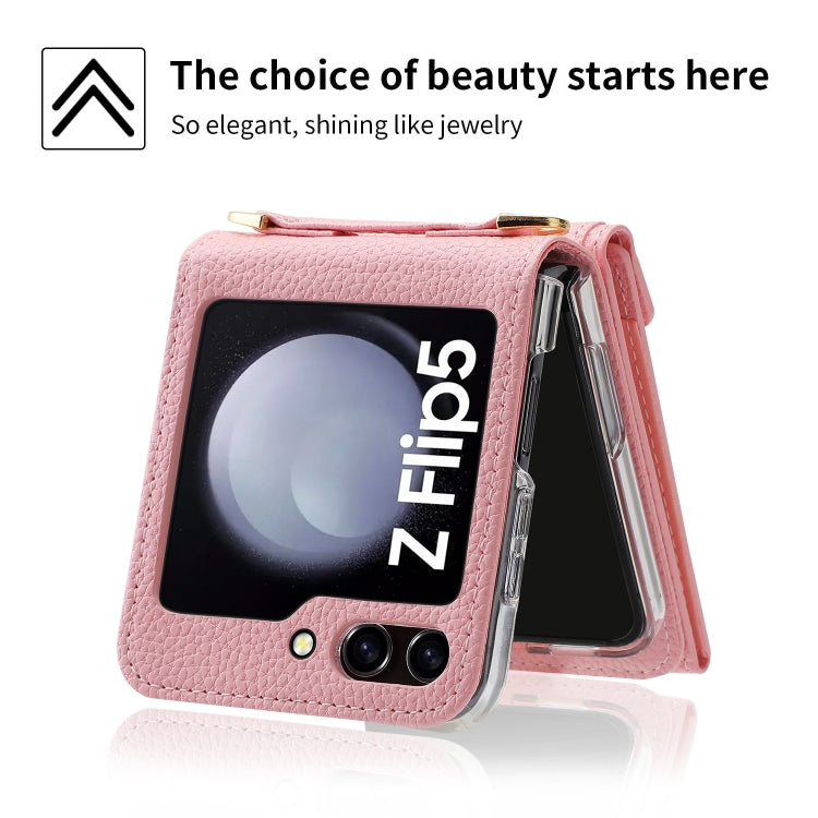 For Samsung Galaxy Z Flip5 POLA Litchi Texture Love Buckle Multi-Card Slots Zipper Wallet Phone Case(Pink) - Galaxy Z Flip5 Cases by POLA | Online Shopping UK | buy2fix