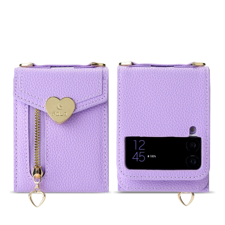 For Samsung Galaxy Z Flip4 POLA Litchi Texture Love Buckle Multi-Card Slots Zipper Wallet Phone Case(Purple) - Galaxy Z Flip4 5G Cases by POLA | Online Shopping UK | buy2fix