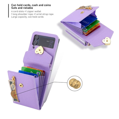 For Samsung Galaxy Z Flip4 POLA Litchi Texture Love Buckle Multi-Card Slots Zipper Wallet Phone Case(Purple) - Galaxy Z Flip4 5G Cases by POLA | Online Shopping UK | buy2fix