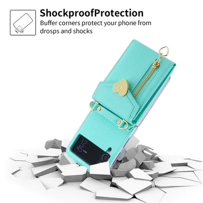 For Samsung Galaxy Z Flip4 POLA Litchi Texture Love Buckle Multi-Card Slots Zipper Wallet Phone Case(Blue) - Galaxy Z Flip4 5G Cases by POLA | Online Shopping UK | buy2fix